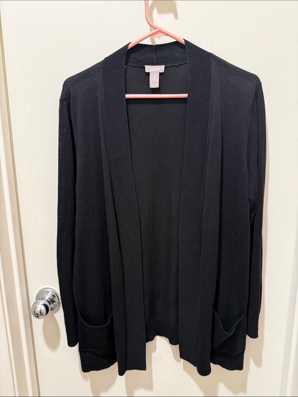 Chico's Black Open-Front Pocket Cardigan
